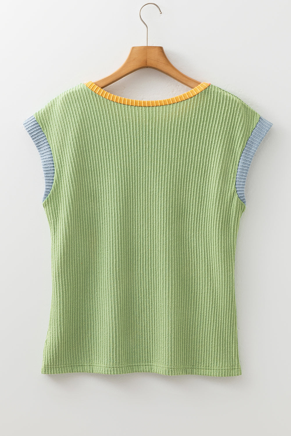 White Color Block Corded Knit Crew Neck Tee