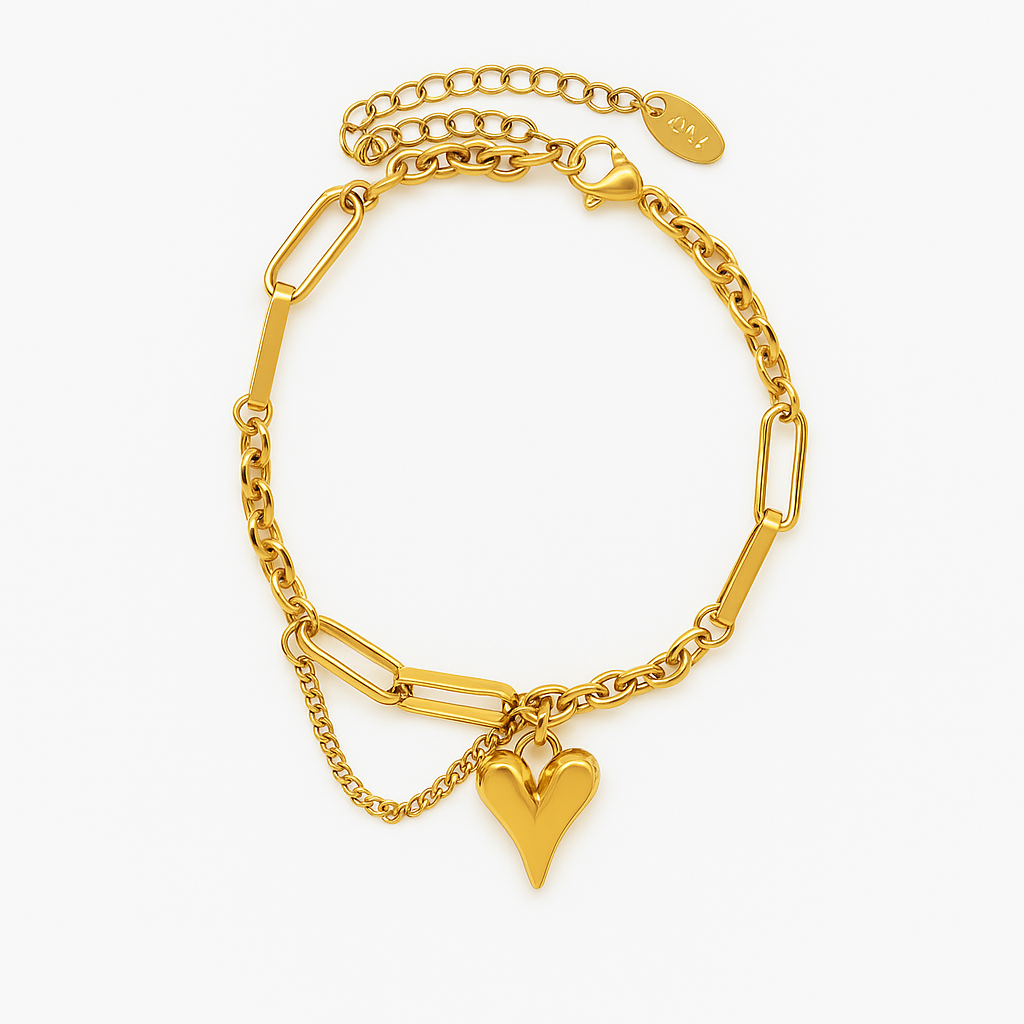 Anti-Tarnish Gold Heart Charm Bracelet – Dainty & Durable Love Jewelry-0