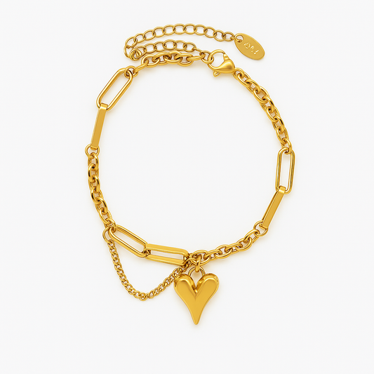 Anti-Tarnish Gold Heart Charm Bracelet – Dainty & Durable Love Jewelry-0